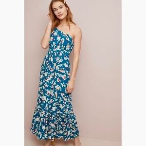 ANTHROPOLOGIE Bouquet One Shoulder Floral Maxi Dress Summer Vacation Size 8